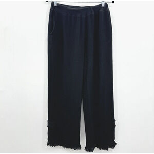Tina Stephens Cotton & Linen Pull On Wide Leg Pants O/S Black Lagenlook Beachy